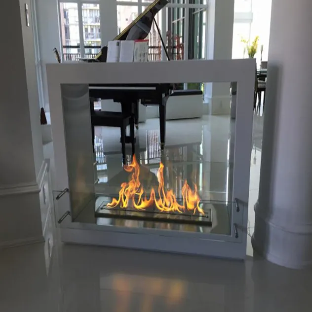 Foyer bioéthanol vitré Cadre 152 cm — cheminée murale au bioéthanol